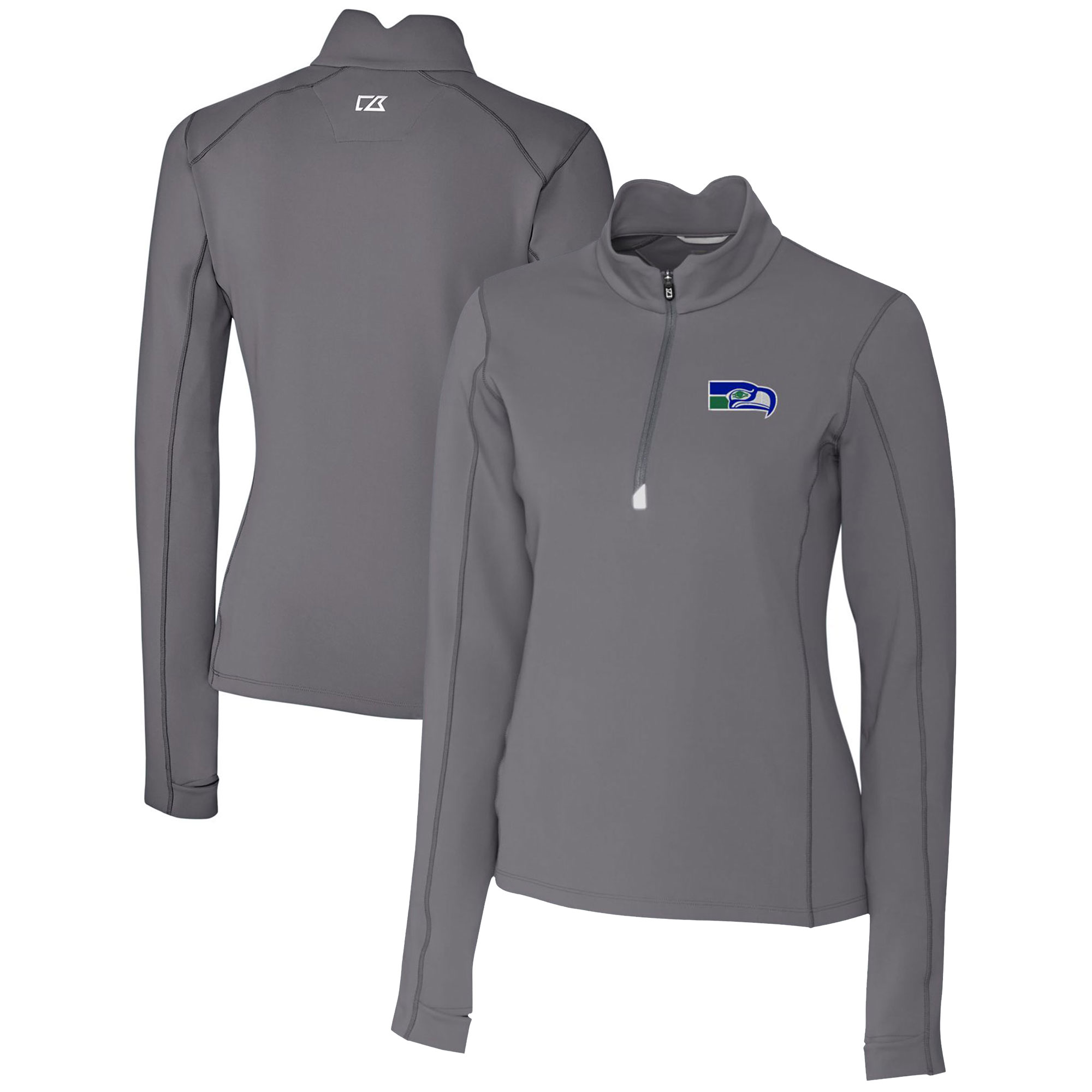 Women's Cutter & Buck Steel Seattle Seahawks Throwback Logo Traverse Stretch Quarter-Zip Pullover Top