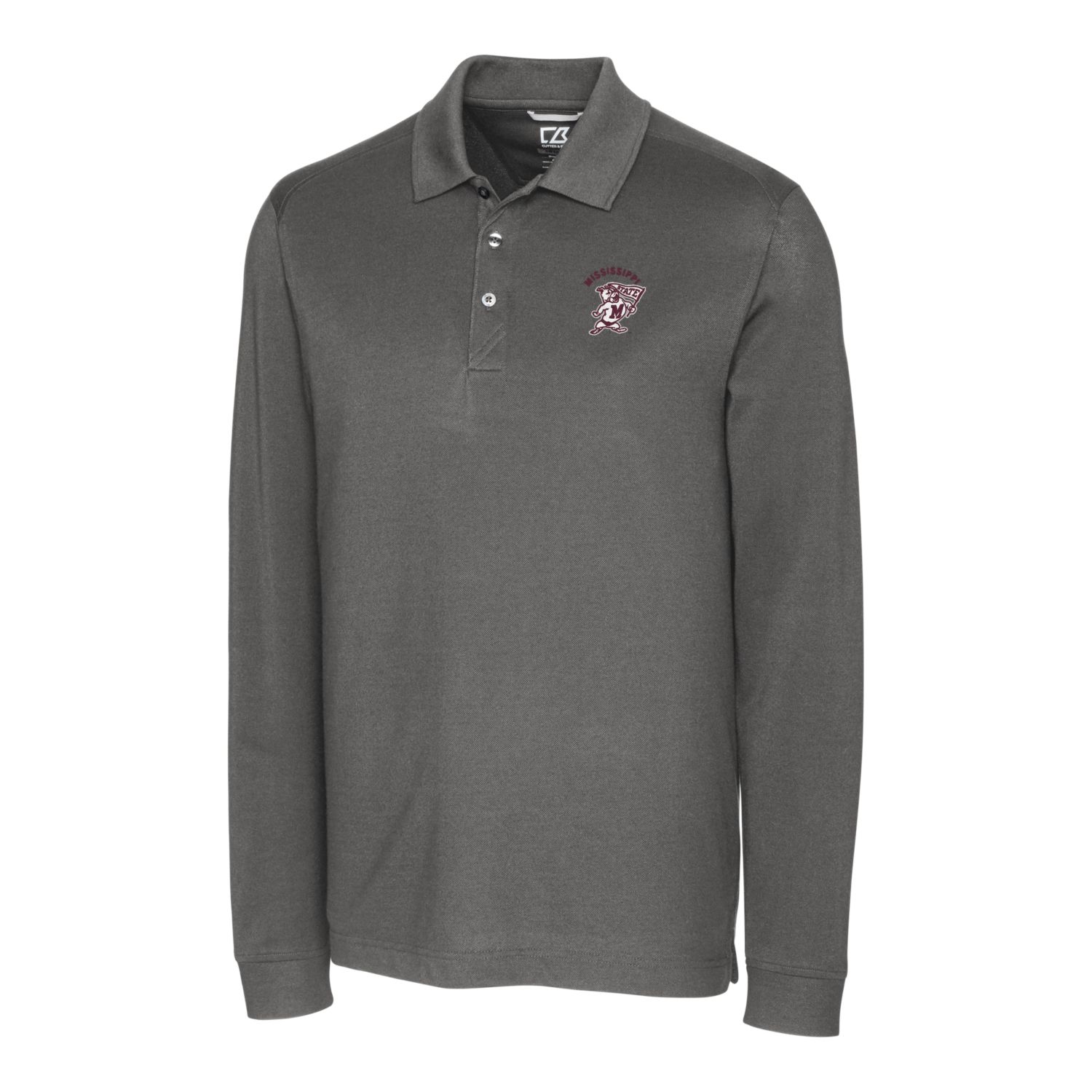 Men's Cutter & Buck Steel Mississippi State Bulldogs Vault Advantage Tri-Blend Pique Big & Tall Long Sleeve Polo - Image 6