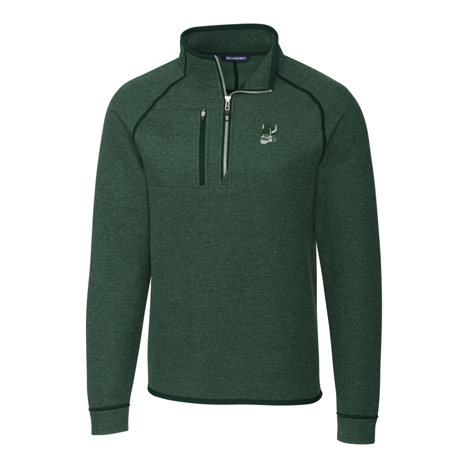 Men's Cutter & Buck Heather Green Portland State Vikings Mainsail Sweater-Knit Big & Tall Half-Zip Pullover Jacket - Image 3