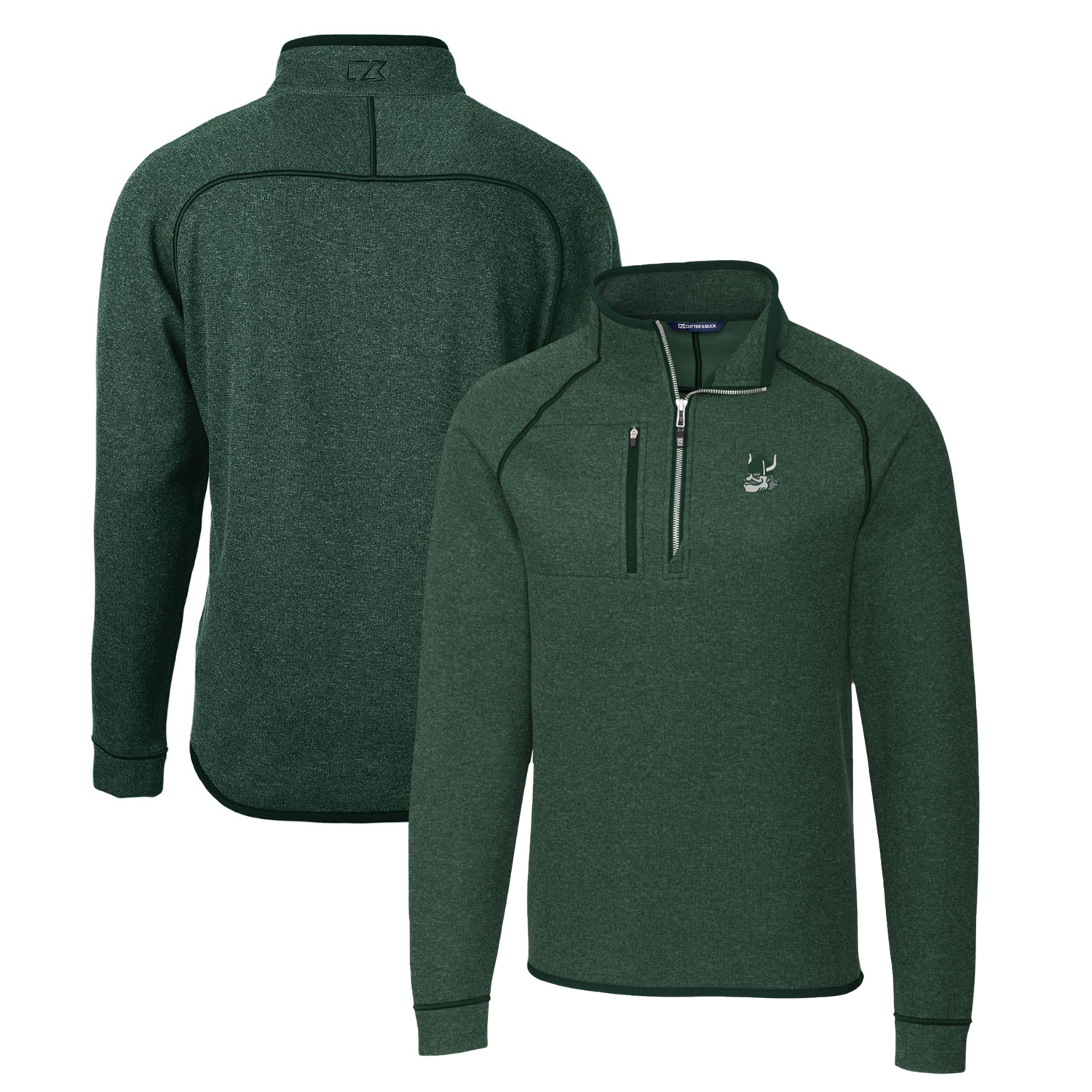 Men's Cutter & Buck Heather Green Portland State Vikings Mainsail Sweater-Knit Big & Tall Half-Zip Pullover Jacket