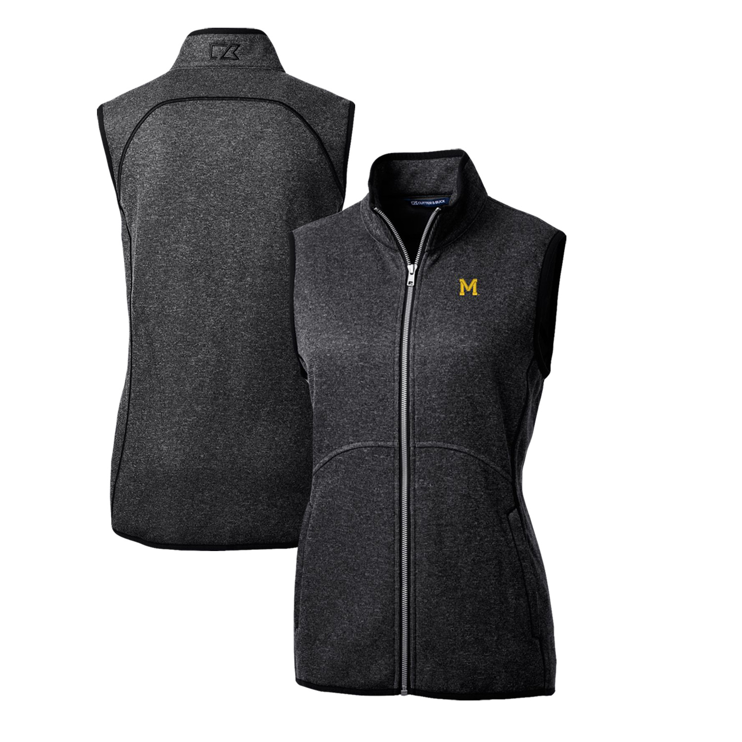 Women's Cutter & Buck Heather Charcoal Michigan Wolverines Mainsail Basic Sweater-Knit Full-Zip Vest - Image 5