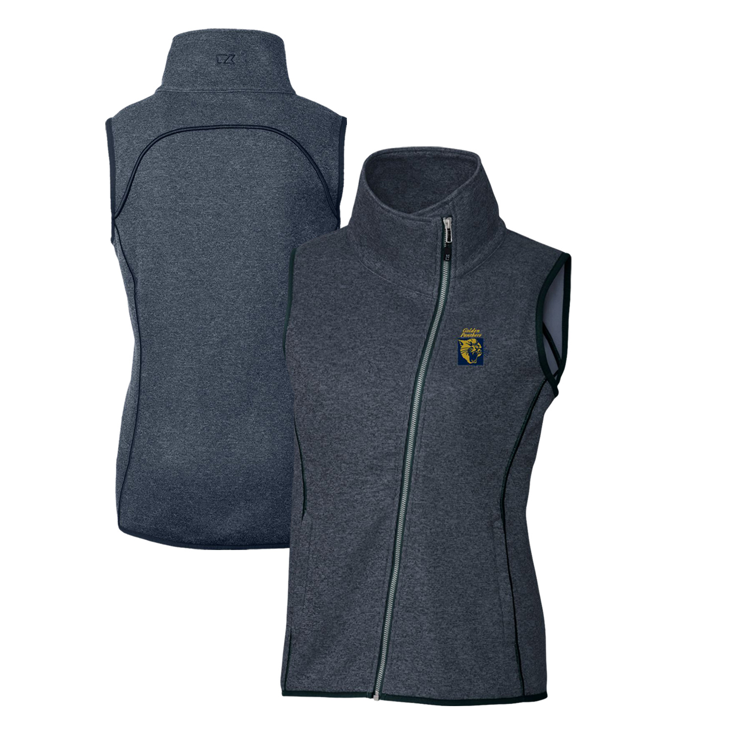 Women's Cutter & Buck Heather Navy FIU Panthers Mainsail Sweater-Knit Full-Zip Vest