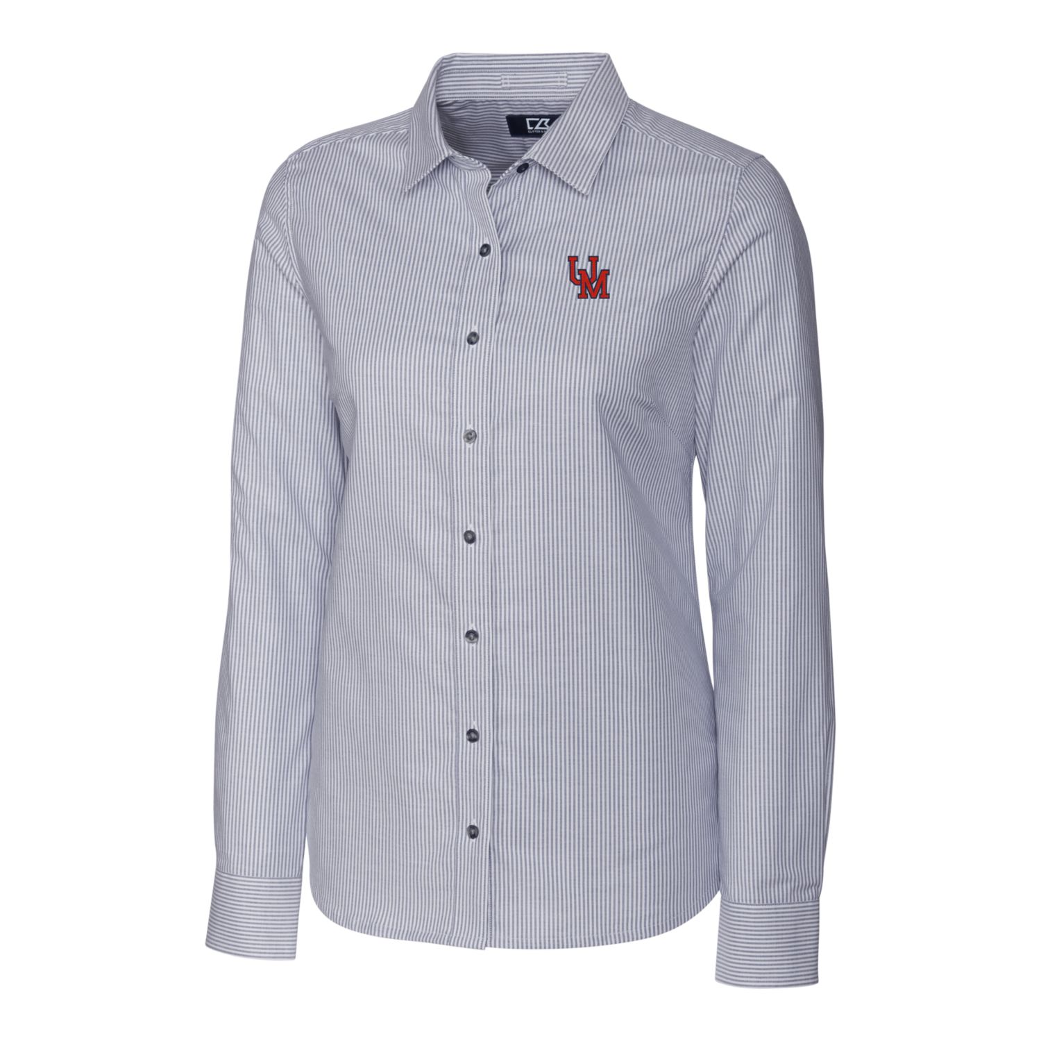 Women's Cutter & Buck Charcoal Ole Miss Rebels Oxford Stripe Stretch Long Sleeve Button-Up Shirt - Image 6