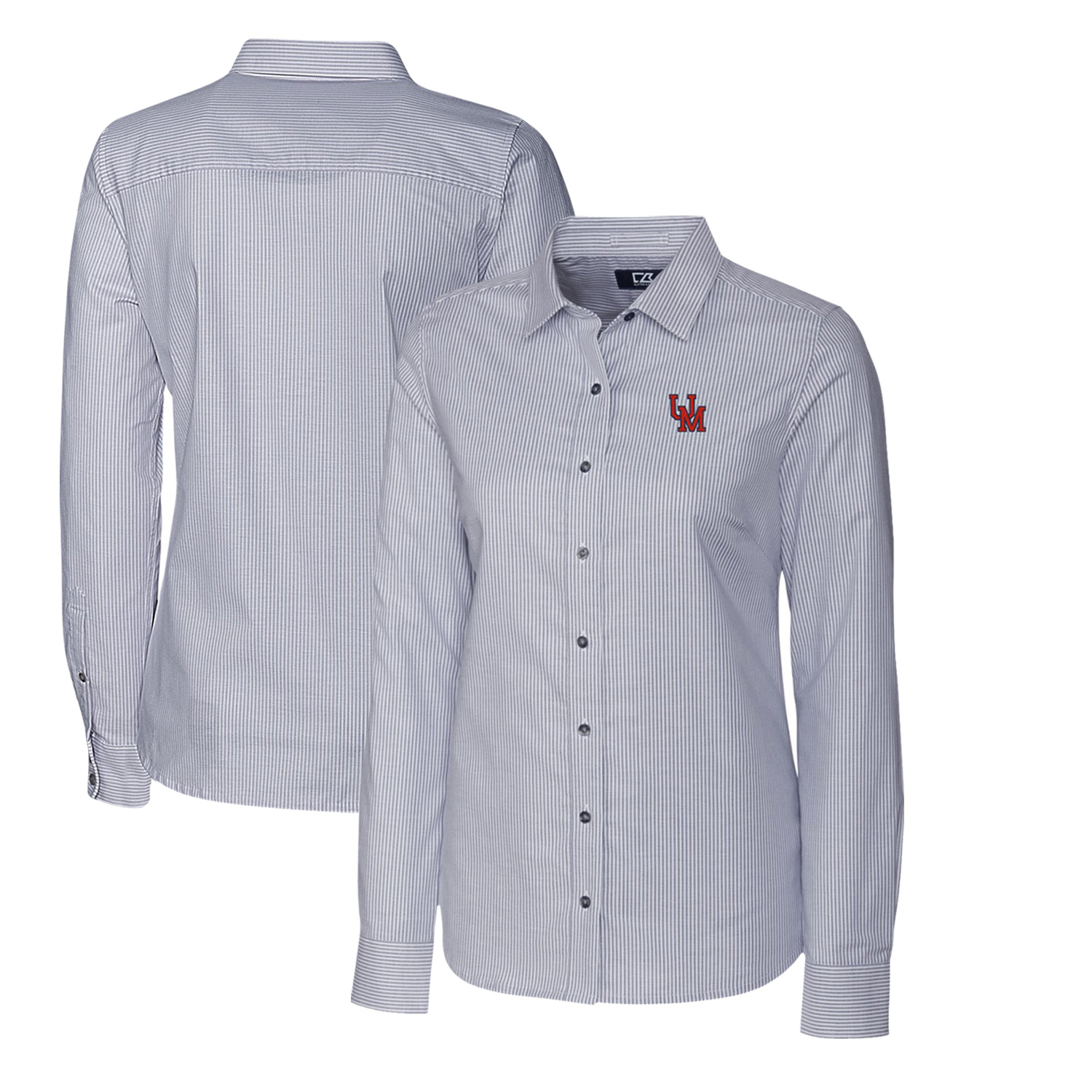 Women's Cutter & Buck Charcoal Ole Miss Rebels Oxford Stripe Stretch Long Sleeve Button-Up Shirt