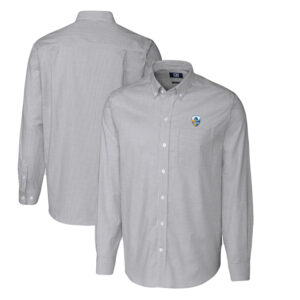 Men's Cutter & Buck Charcoal Los Angeles Chargers Throwback Logo Big & Tall Stretch Oxford Stripe Long Sleeve Button Down Shirt