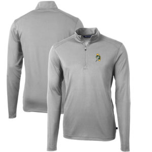 Men's Cutter & Buck Gray Green Bay Packers Throwback Logo Virtue Eco Pique Recycled Quarter-Zip Big & Tall Pullover Top