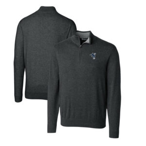 Men's Cutter & Buck Heather Charcoal Indianapolis Colts Throwback Logo Lakemont Tri-Blend Quarter-Zip Pullover Sweater