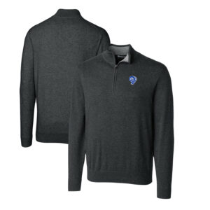 Men's Cutter & Buck Heather Charcoal Los Angeles Rams Throwback Logo Lakemont Tri-Blend Quarter-Zip Pullover Sweater