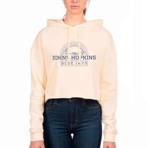 Women's Uscape Apparel Cream Johns Hopkins Blue Jays Fleece Crop Pullover Hoodie