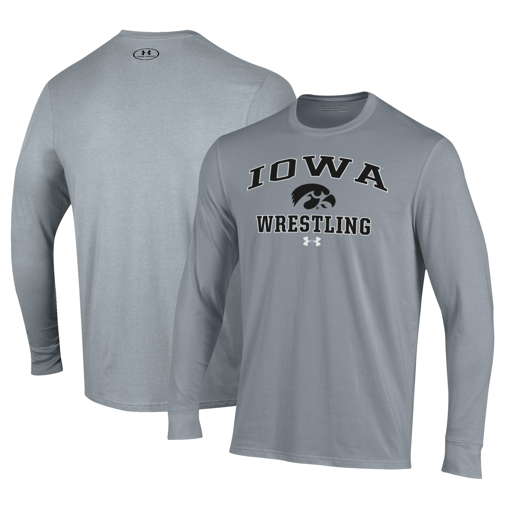 Men's Under Armour Gray Iowa Hawkeyes Wrestling Arch Over Performance Long Sleeve T-Shirt - Image 2