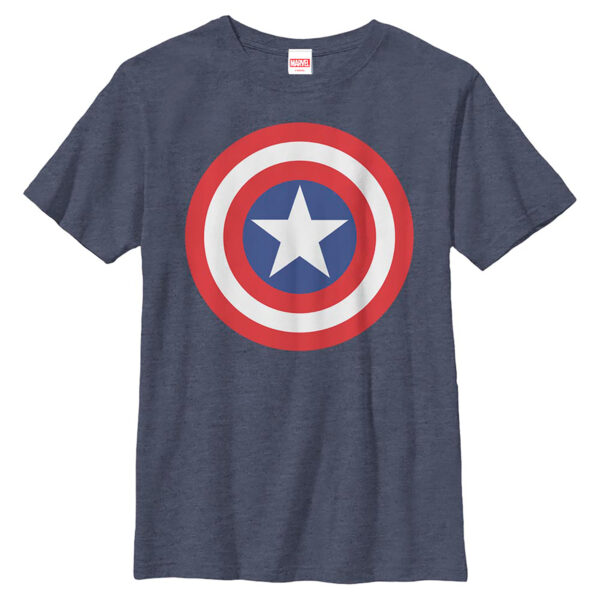 Youth Heather Navy Captain America Shield T-Shirt