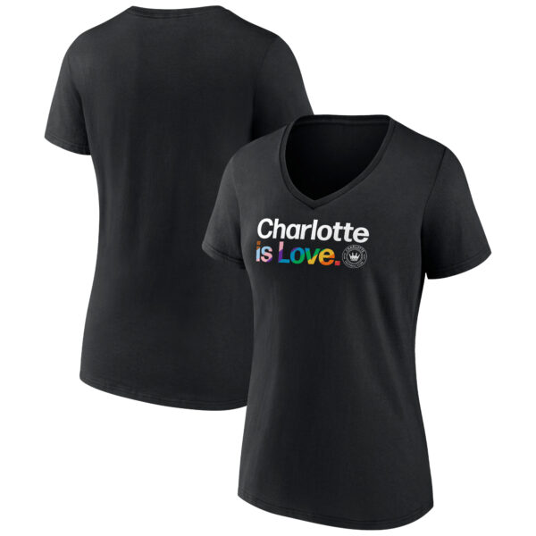 Women's Black Charlotte FC Team City Pride Logo - V-Neck T-Shirt