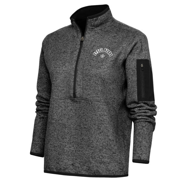 Women's Antigua Heather Black Seattle Steelheads Fortune Half-Zip Pullover Jacket