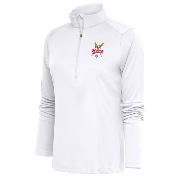 Women's Antigua White Indianapolis Clowns Tribute Half-Zip Pullover Top