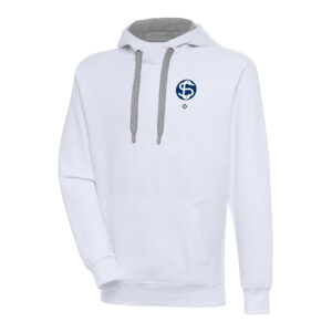 Men's Antigua White Santa Clara Leopardos Victory Pullover Hoodie