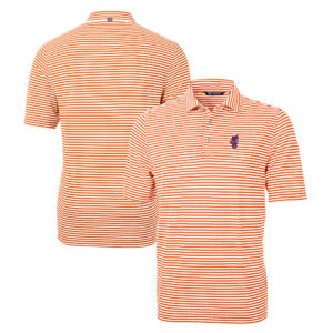 Men's Cutter & Buck Orange Florida Gators Swinging Gator Virtue Eco Pique Stripe Recycled Polo