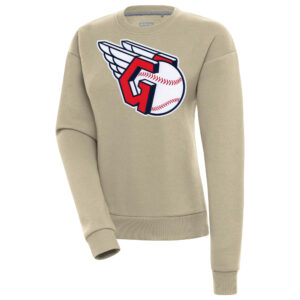 Women's Antigua Khaki Cleveland Guardians Victory Pullover Sweatshirt