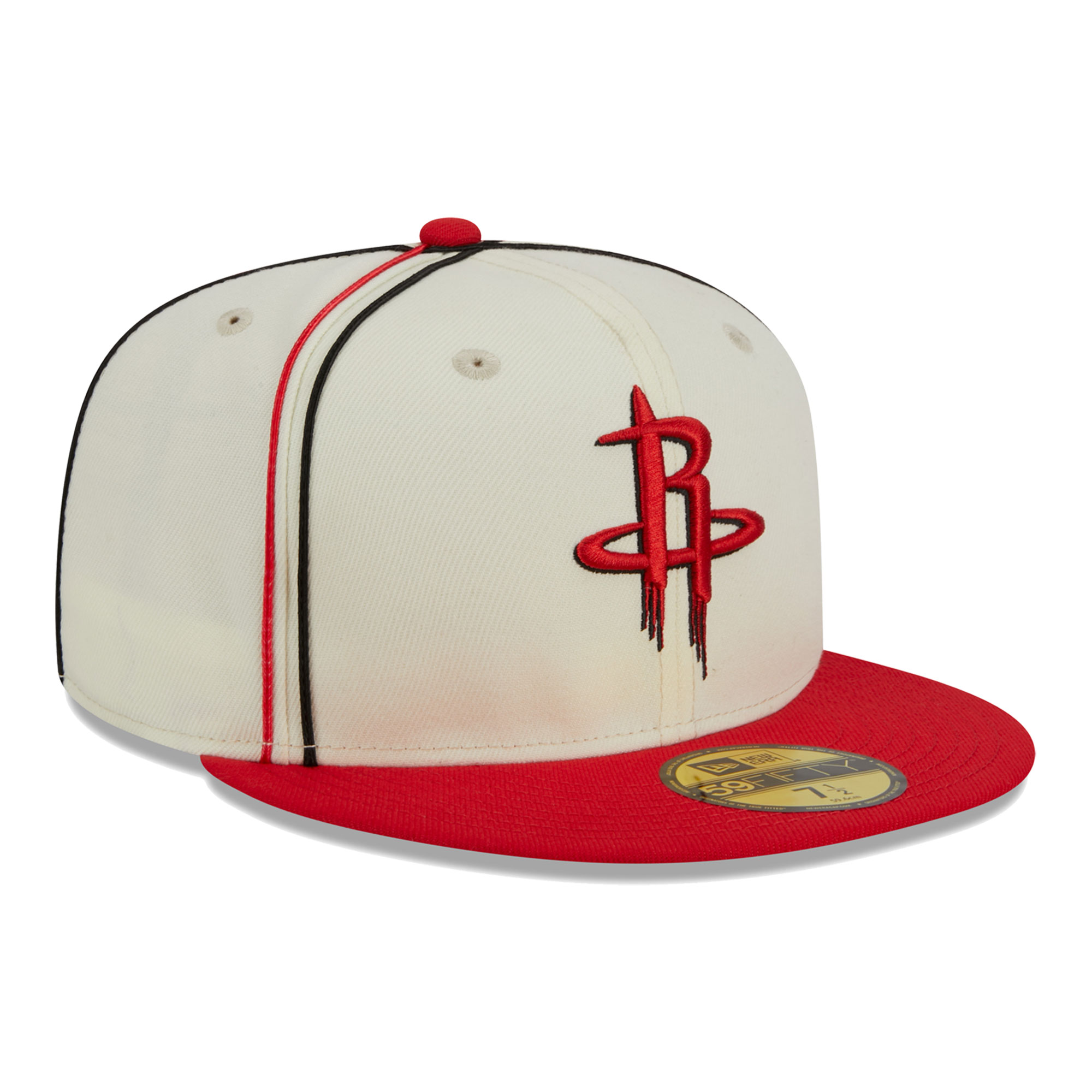 Men's New Era Cream/Red Houston Rockets Piping 2-Tone 59FIFTY Fitted Hat - Image 7