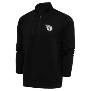 Men's Antigua Black Cleveland Guardians Metallic Generation Quarter-Zip Pullover Top