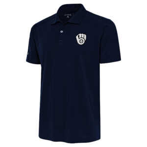 Men's Antigua Navy Milwaukee Brewers Metallic Tribute Polo