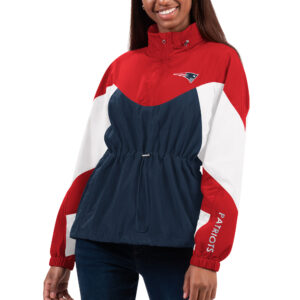 Women's G-III 4Her by Carl Banks Navy/Red New England Patriots Tie Breaker Lightweight Quarter-Zip Jacket