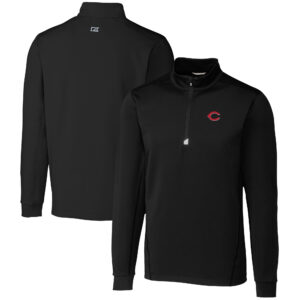 Men's Cutter & Buck  Black Cincinnati Reds Traverse Stretch Quarter-Zip Pullover Top