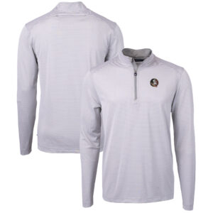 Men's Cutter & Buck  Gray/White Florida State Seminoles Big & Tall Virtue Eco Pique Micro Stripe Recycled Quarter-Zip Pullover Top