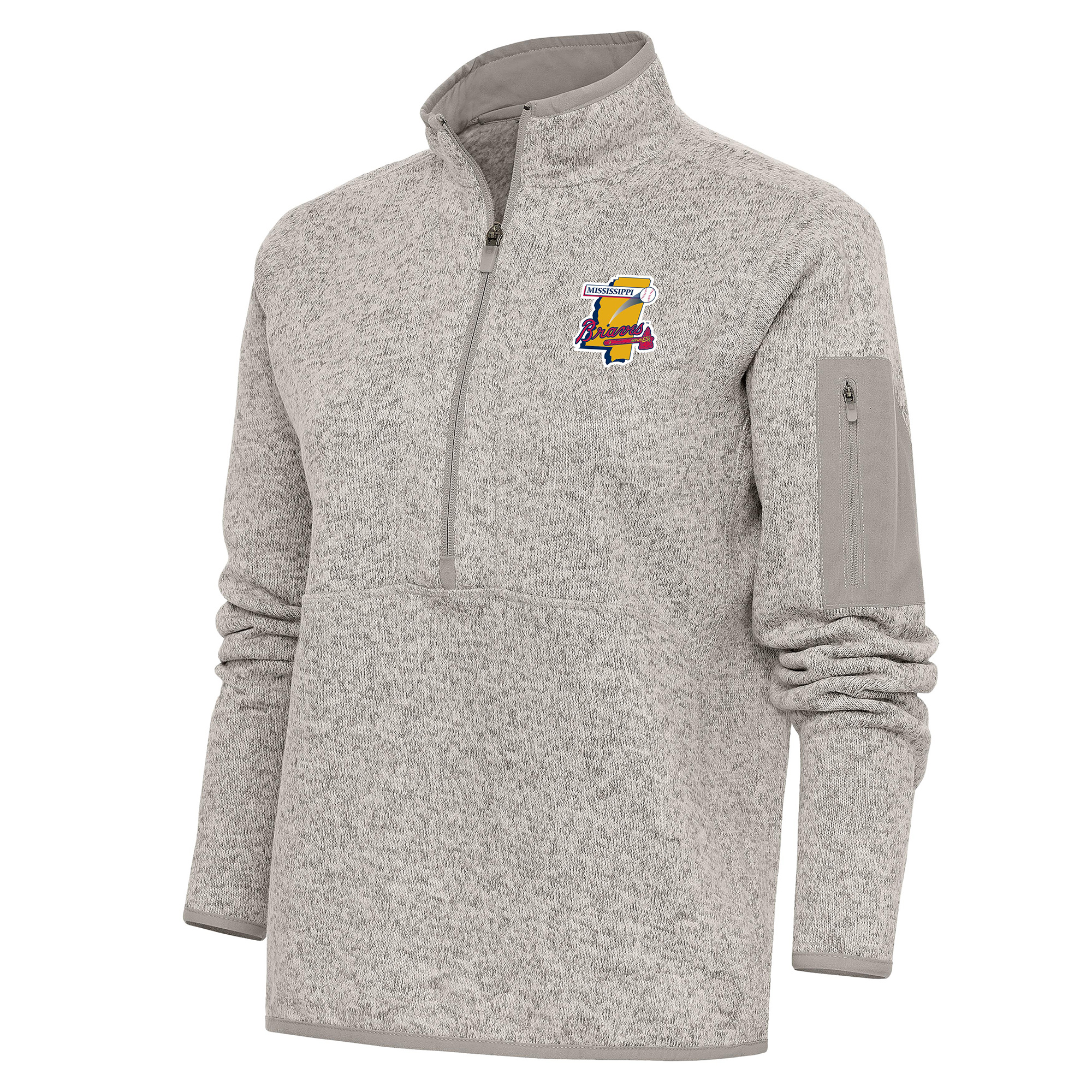 Women's Antigua Oatmeal Mississippi Braves Fortune Half-Zip Pullover Jacket