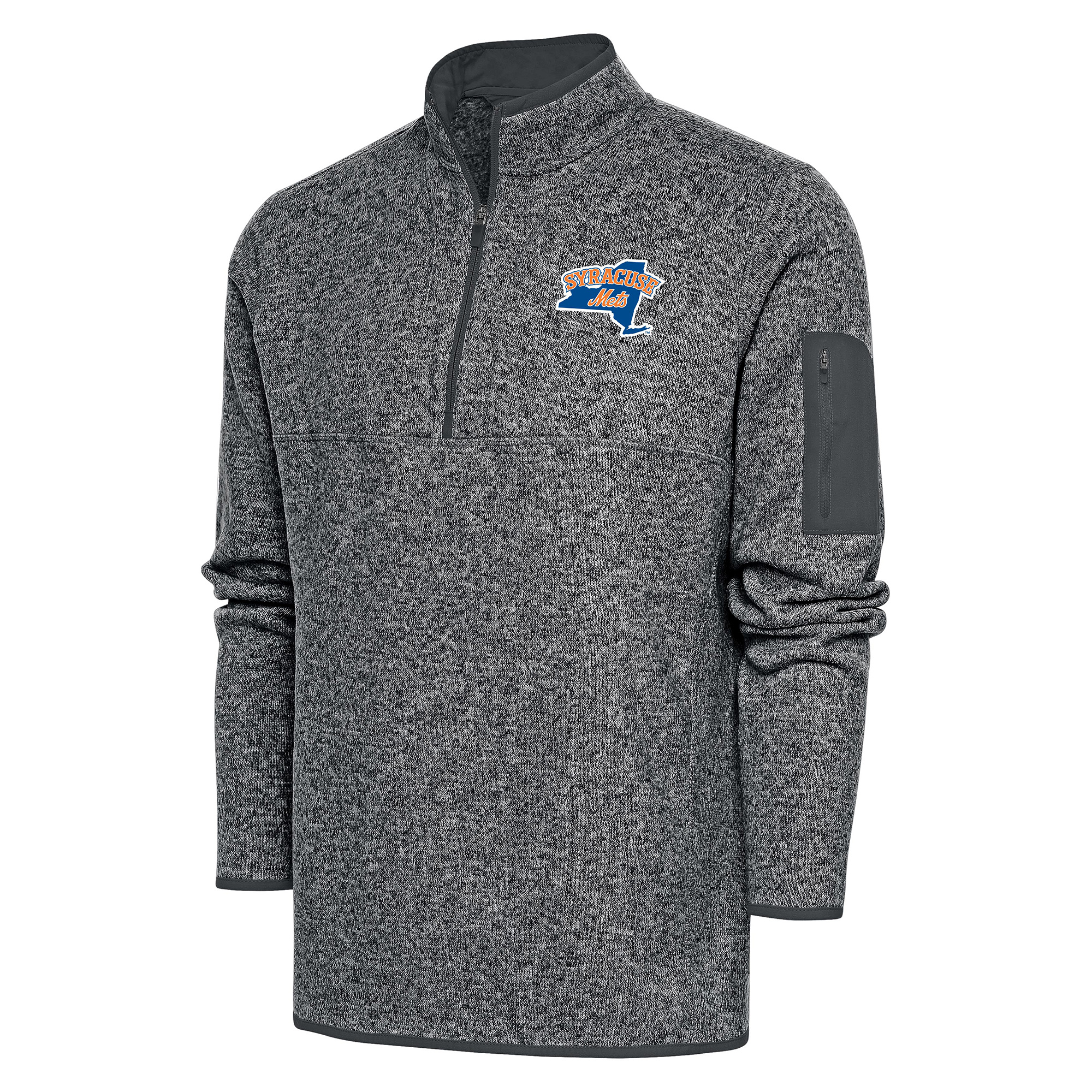 Men's Antigua Heather Charcoal Syracuse Mets Fortune Quarter-Zip Pullover Jacket