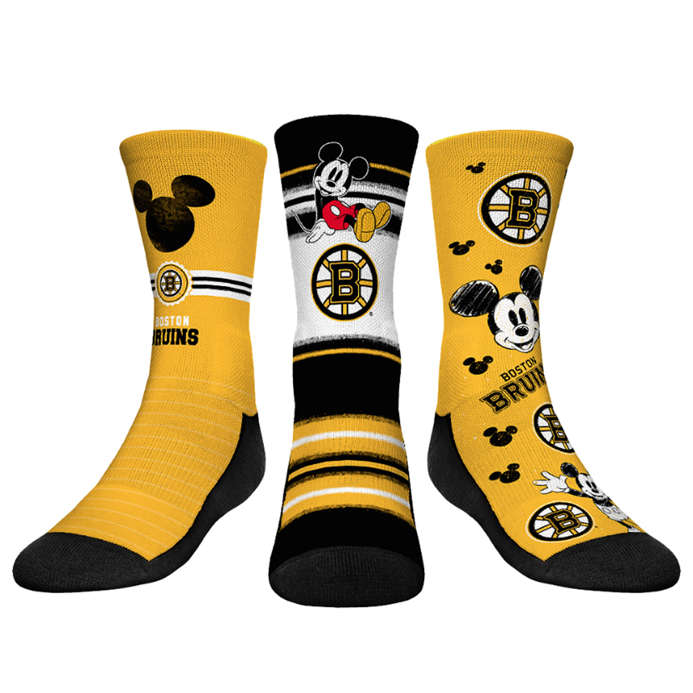 Youth Rock Em Socks Mickey Mouse Gold Boston Bruins Three-Pack Crew Socks Set - Image 2