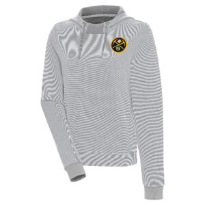 Women's Antigua  Gray Denver Nuggets Axe Bunker Tri-Blend Pullover Hoodie