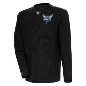 Men's Antigua  Black Charlotte Hornets Flier Bunker Pullover Sweatshirt