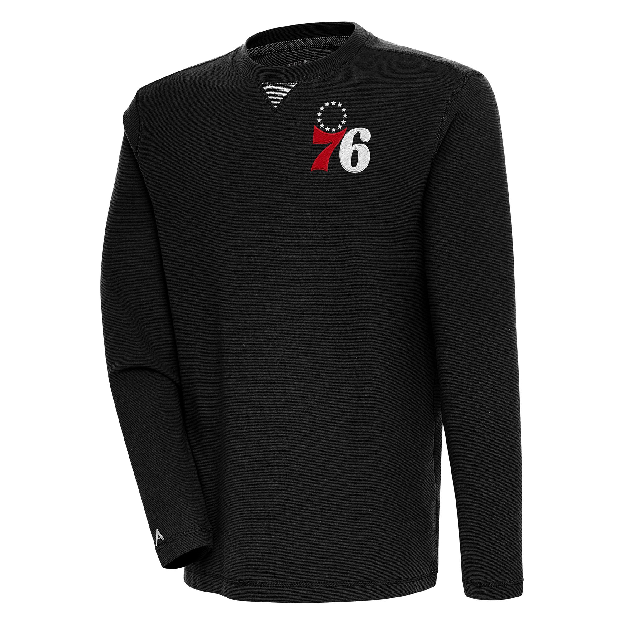 Men's Antigua Black Philadelphia 76ers Flier Bunker Pullover Sweatshirt
