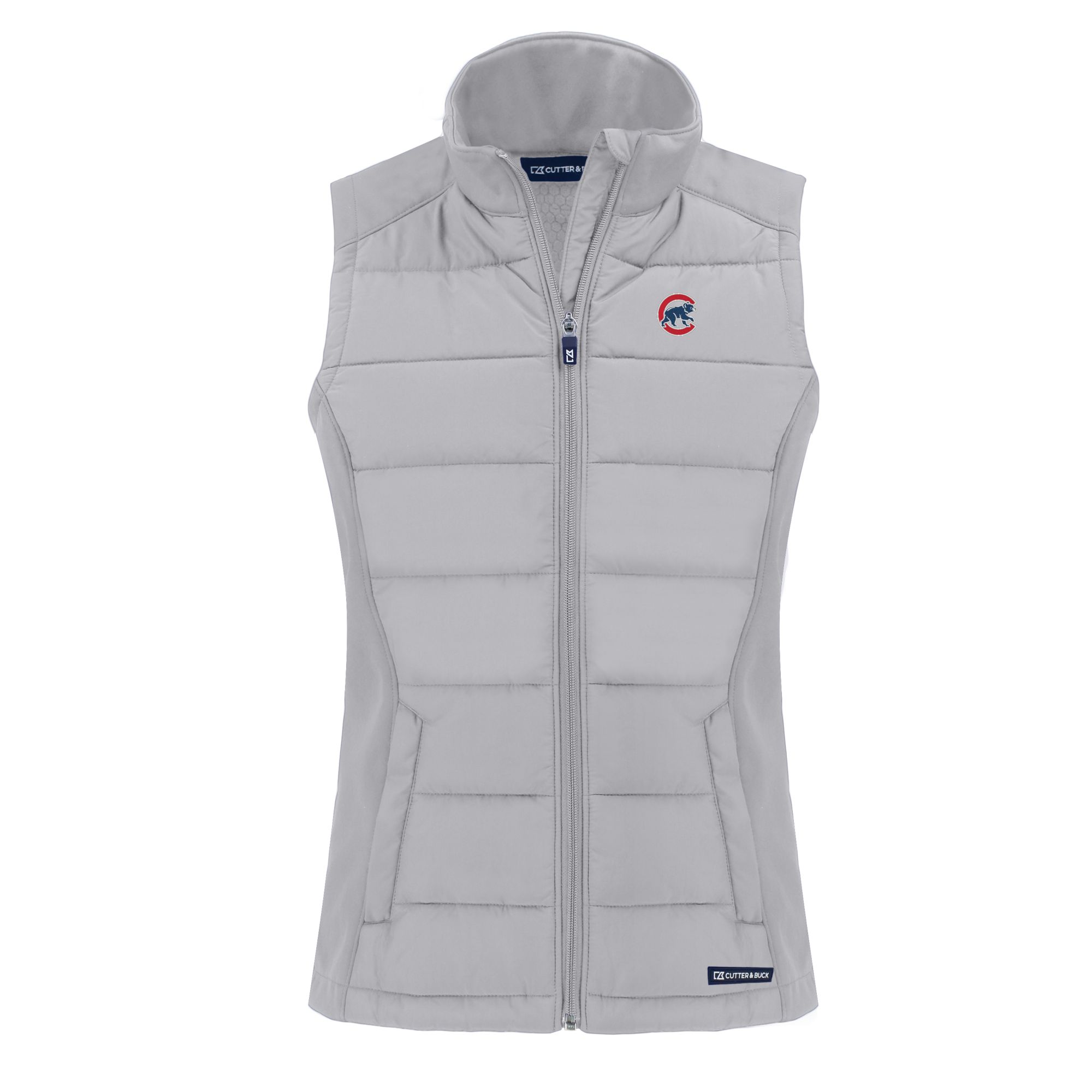 Women's Cutter & Buck Gray Chicago Cubs Evoke Hybrid Eco Softshell Recycled Full-Zip Vest - Image 9