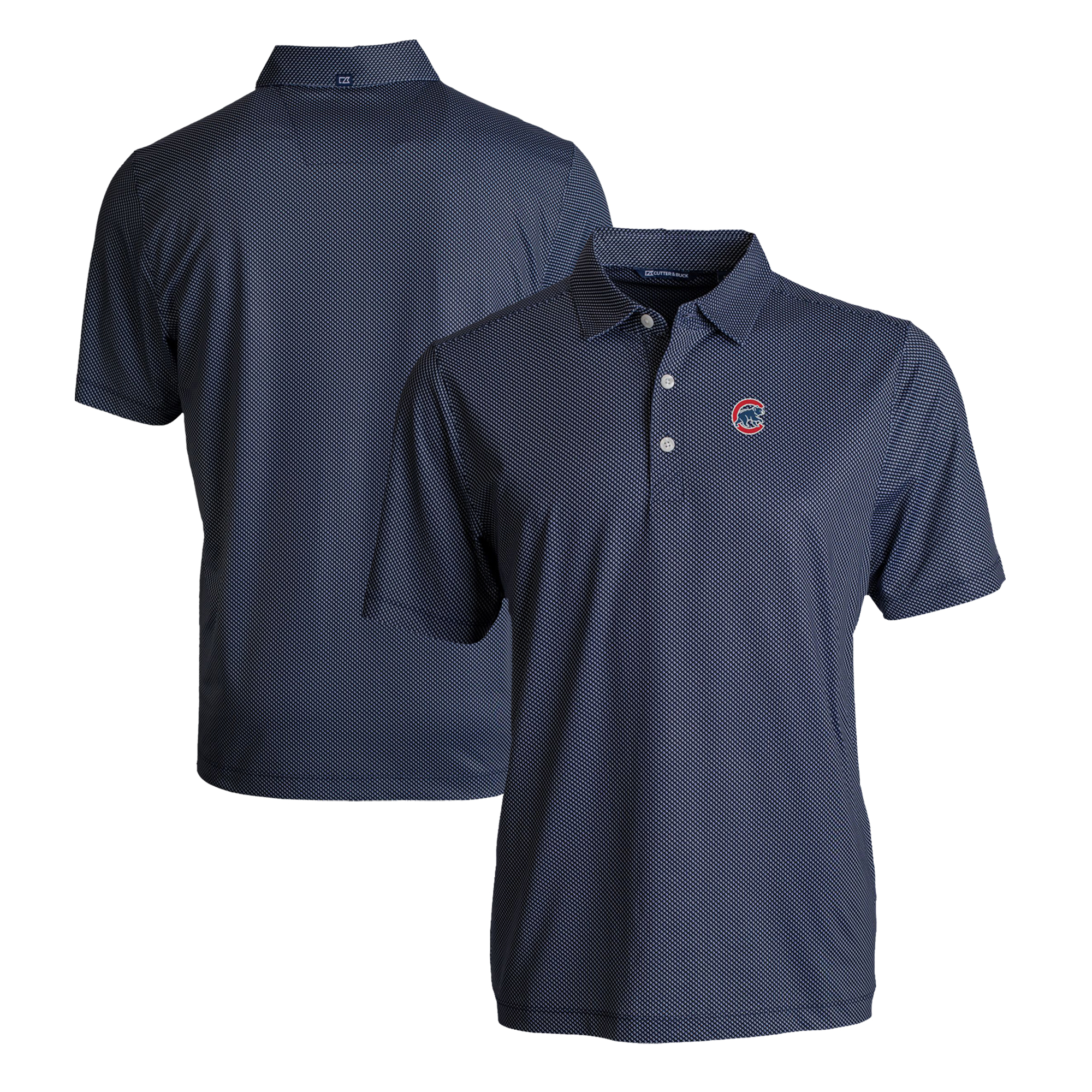 Men's Cutter & Buck Navy/White Chicago Cubs Big & Tall Pike Eco Symmetry Print Stretch Recycled Polo
