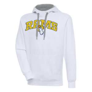 Men's Antigua Bone Los Angeles Rams Victory Pullover Hoodie