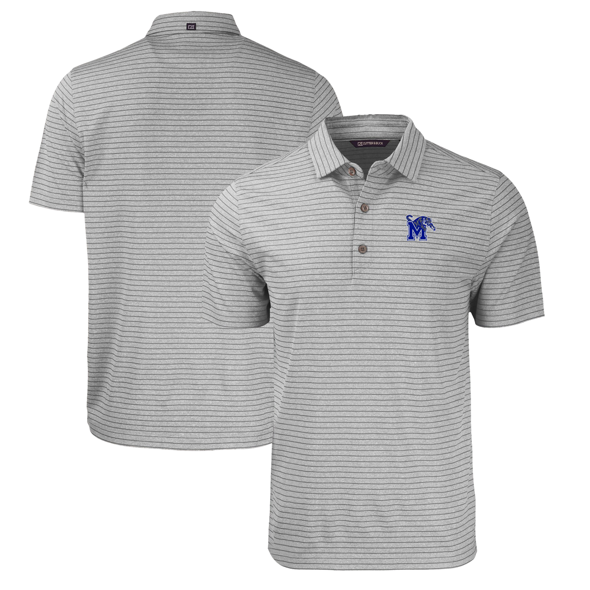 Men's Cutter & Buck Heather Gray Memphis Tigers Big & Tall Forge Eco Stripe Stretch Recycled Polo