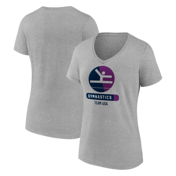 Women's Heather Gray USA Gymnastics Radiating Victory V-Neck T-Shirt - Image 5