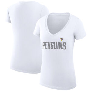 Women's G-III 4Her by Carl Banks White Pittsburgh Penguins Dot Print Team V-Neck Fitted T-Shirt