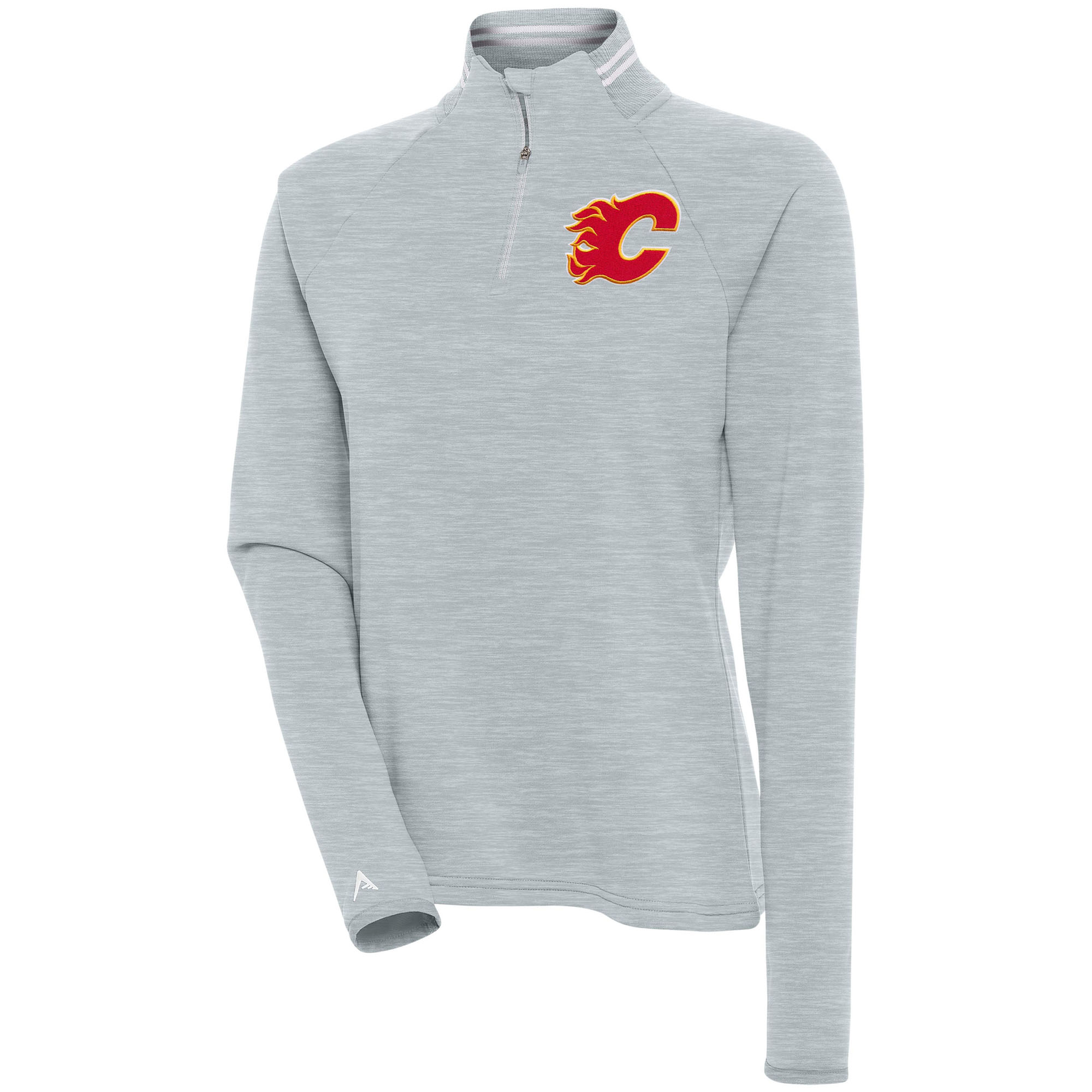 Women's Antigua Heather Gray Calgary Flames Milo Quarter-Zip Pullover Top