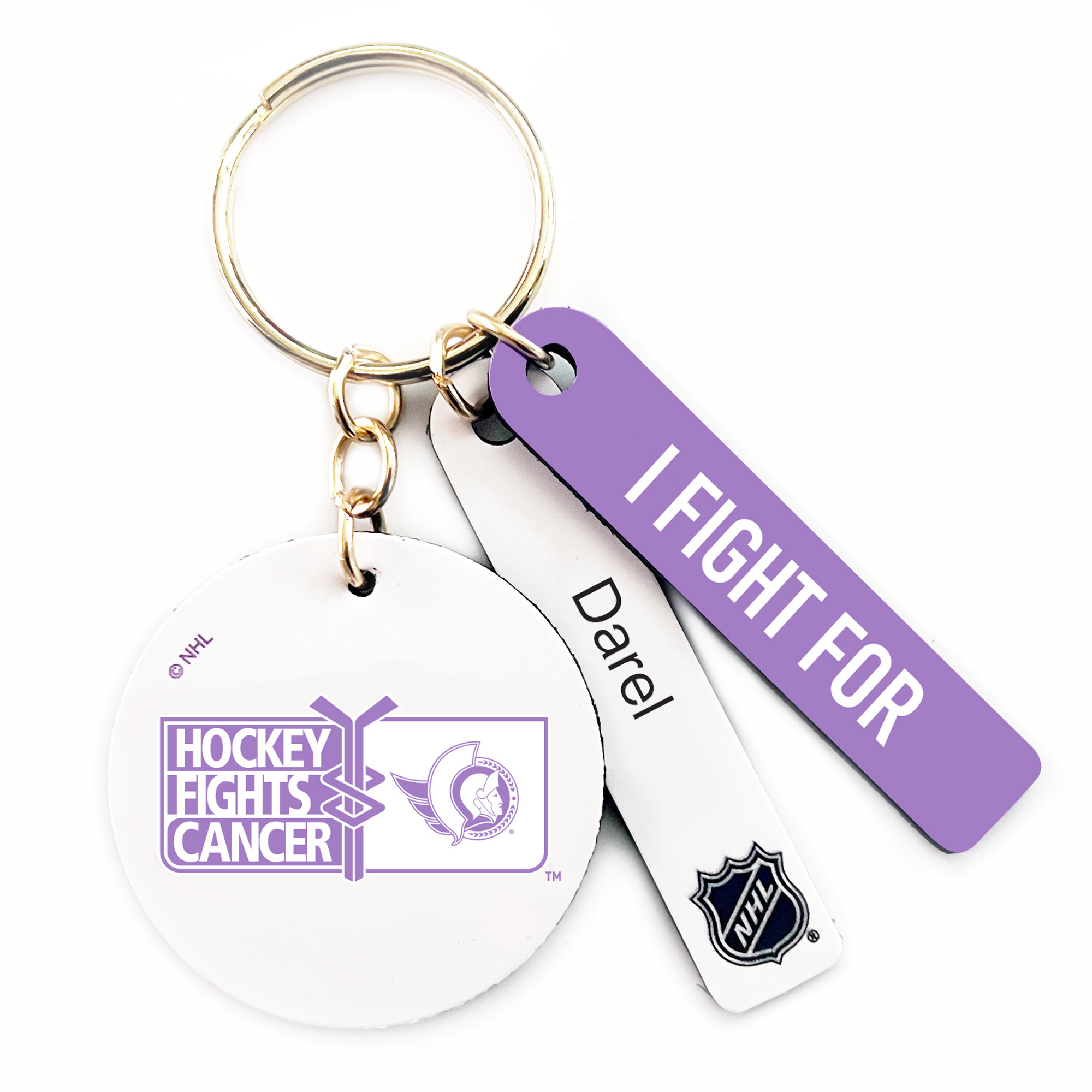 Ottawa Senators Hockey Fights Cancer Personalized Leather Round Keychain