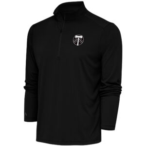 Men's Antigua  Black Portland Timbers Brushed Metallic Tribute Quarter-Zip Top