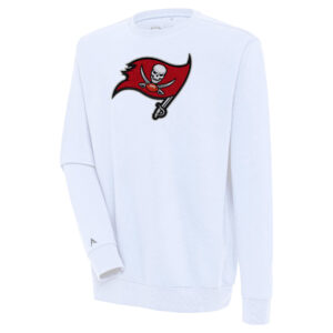 Men's Antigua  White Tampa Bay Buccaneers Victory Crewneck Pullover Sweatshirt