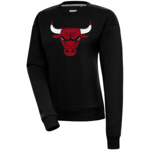 Women's Antigua  Black Chicago Bulls Victory Crewneck Pullover Sweatshirt