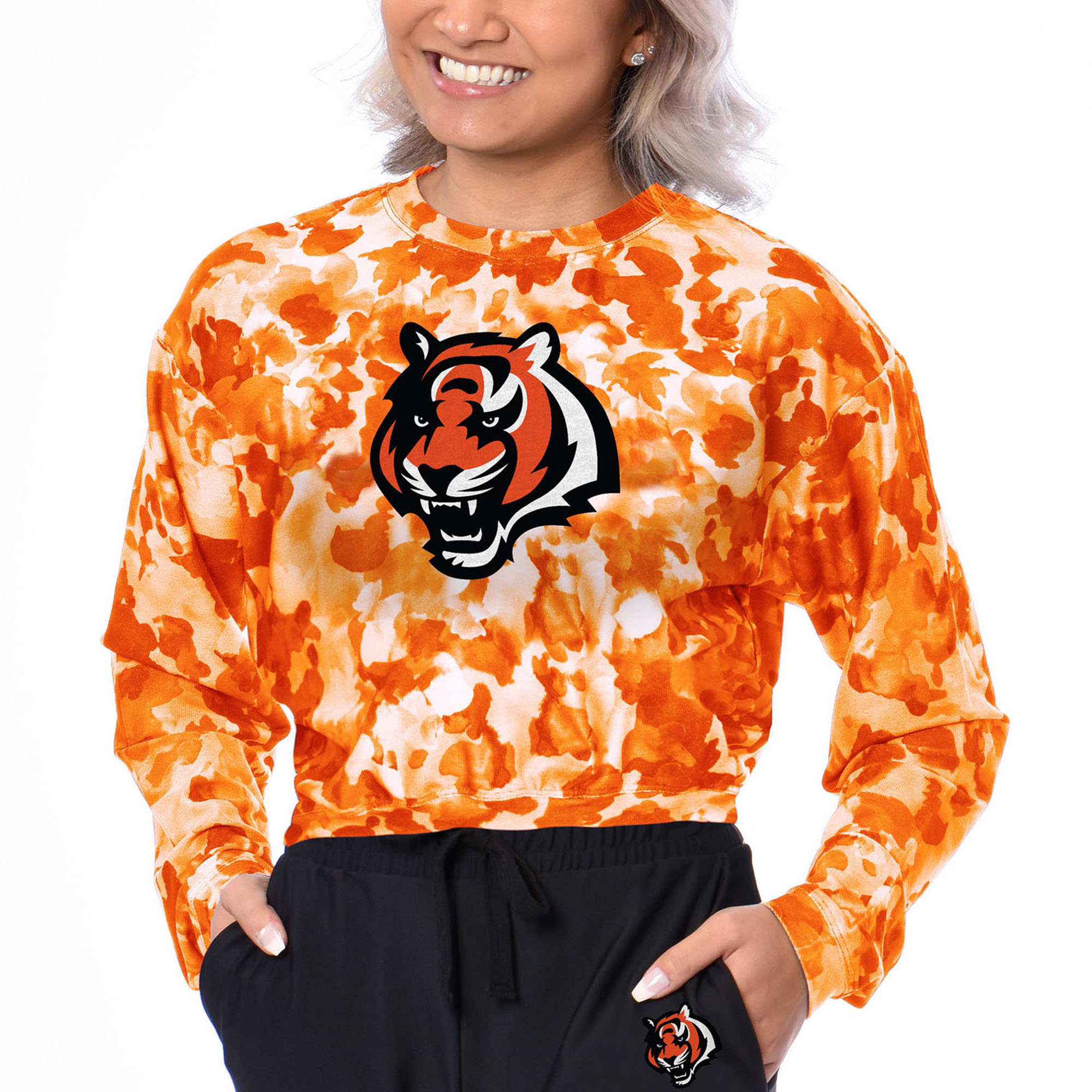 Women's Certo Orange Cincinnati Bengals Cropped Long Sleeve T-Shirt - Image 2