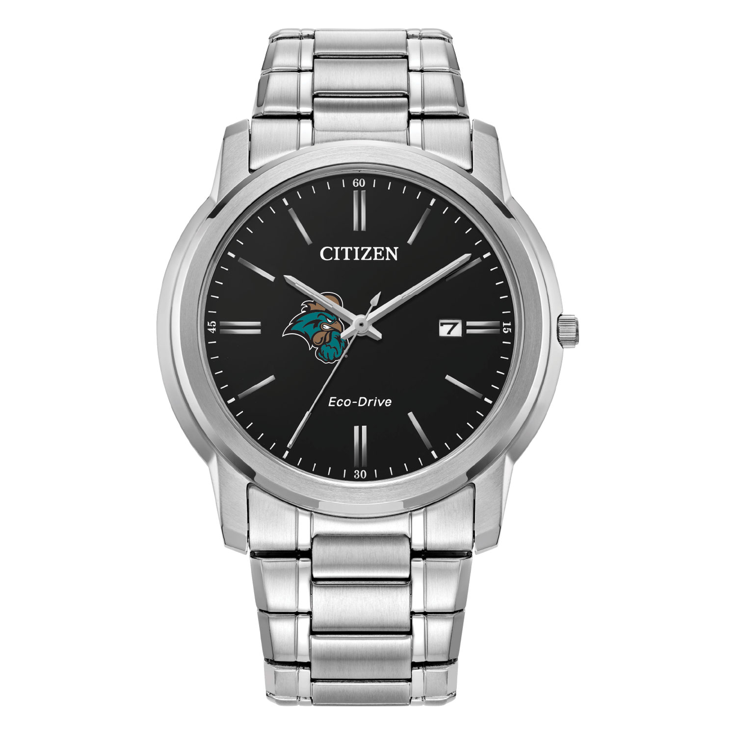 Men's Citizen Watch Silver Coastal Carolina Chanticleers Eco-Drive Black Dial Stainless Steel Watch