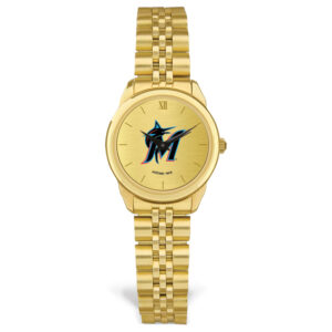 Women's  Gold Miami Marlins Rolled Link Bracelet Wristwatch