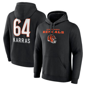 Men's Ted Karras Black Cincinnati Bengals Team Wordmark Player Name & Number Pullover Hoodie
