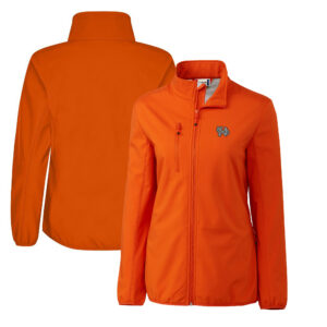 Women's Cutter & Buck  Orange Norfolk Tides Clique Trail Stretch Softshell Full-Zip Jacket