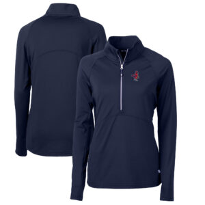 Women's Cutter & Buck Navy Memphis Redbirds Adapt Eco Knit Stretch Recycled Half-Zip Top